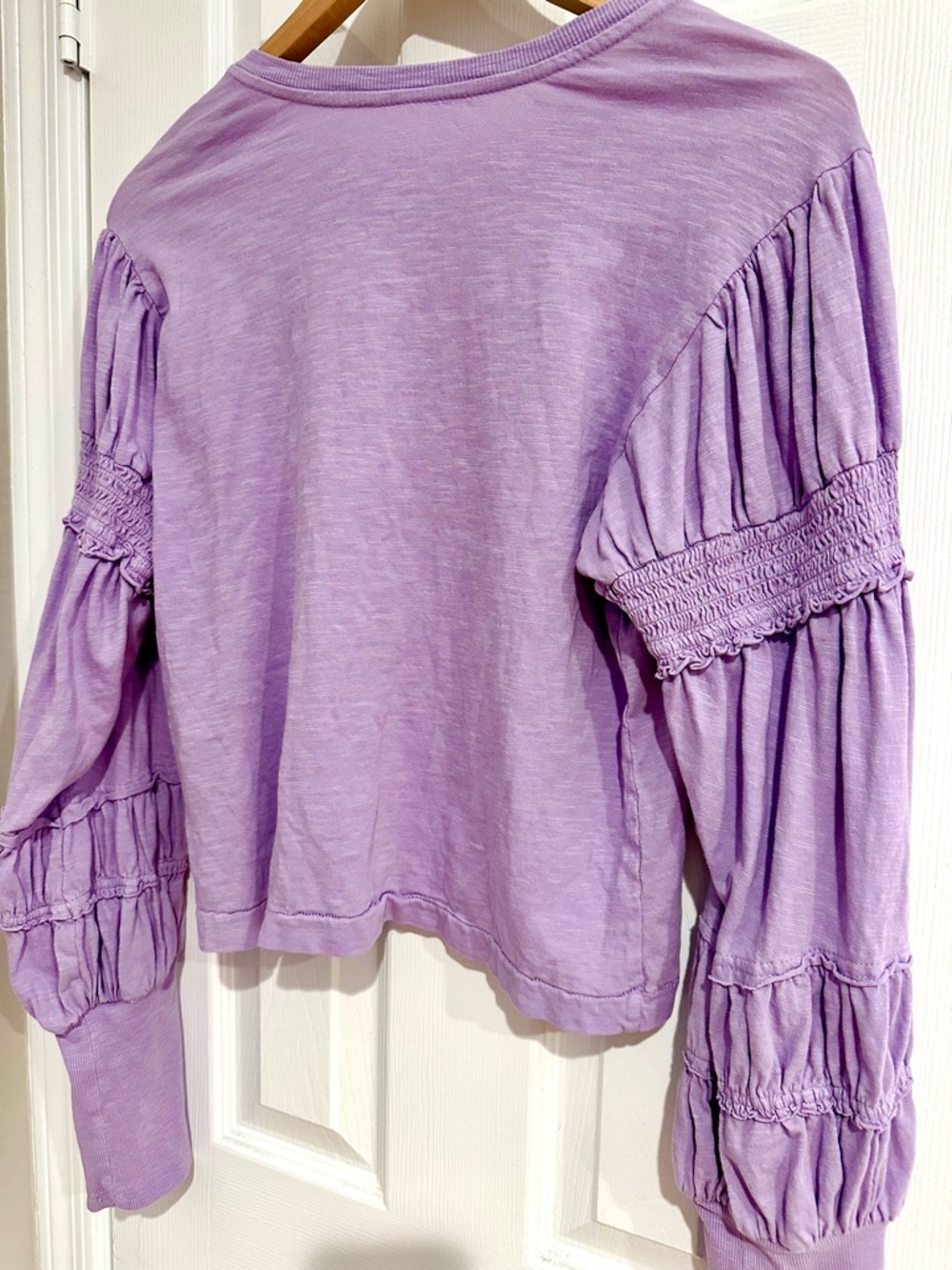 Pilcro Anthropologie Lavender Smocked Puff Sleeve Top Boho Size S - Picture 5 of 6